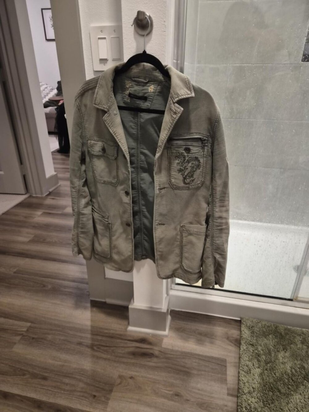 John Varvatos Star USA Dragon Embroidered Military Jacket Olive Green S
